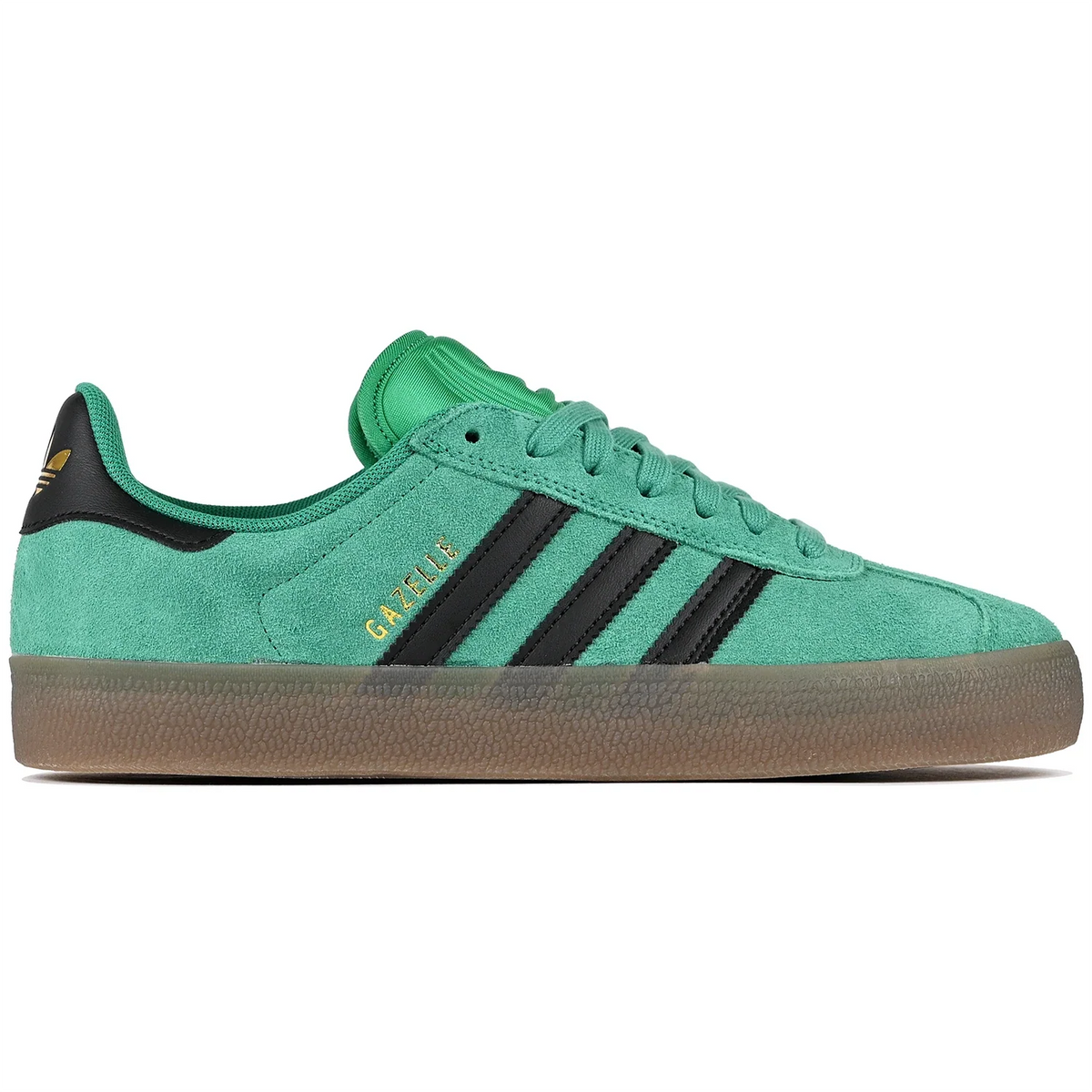 Court green and core black Adidas Skateboarding Gazelle ADV men's skateboard sneaker on a white background