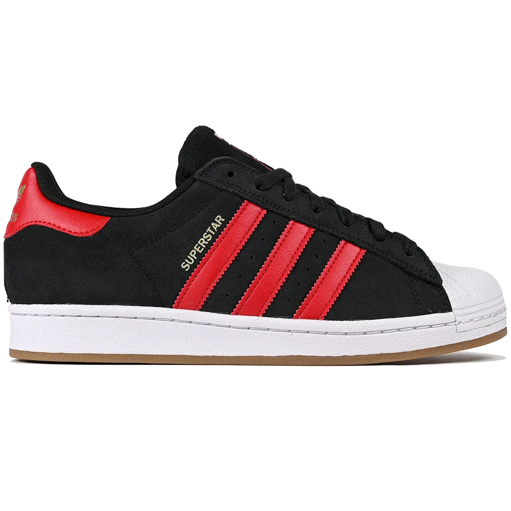 Core black and better scarlet Adidas Skateboarding Superstar ADV men's skateboard sneaker on a white background