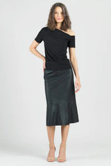 Angular neckline soft knit short sleeve top