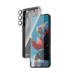 PanzerGlass Samsung Galaxy S24 3-i-1 Bundle m. EasyAligner - Skærmbeskyttelse (UWF) / D3O Bio Hardcase Cover / Hoops Kamerabeskyttelse - Gennemsigtig / Sort