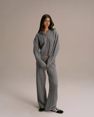 Cable Knit Zip Hoodie - Dark Grey Melange