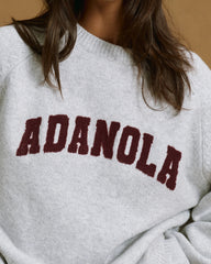 Varsity Boucle Oversized Knit Sweatshirt - Light Grey Melange/Burgundy