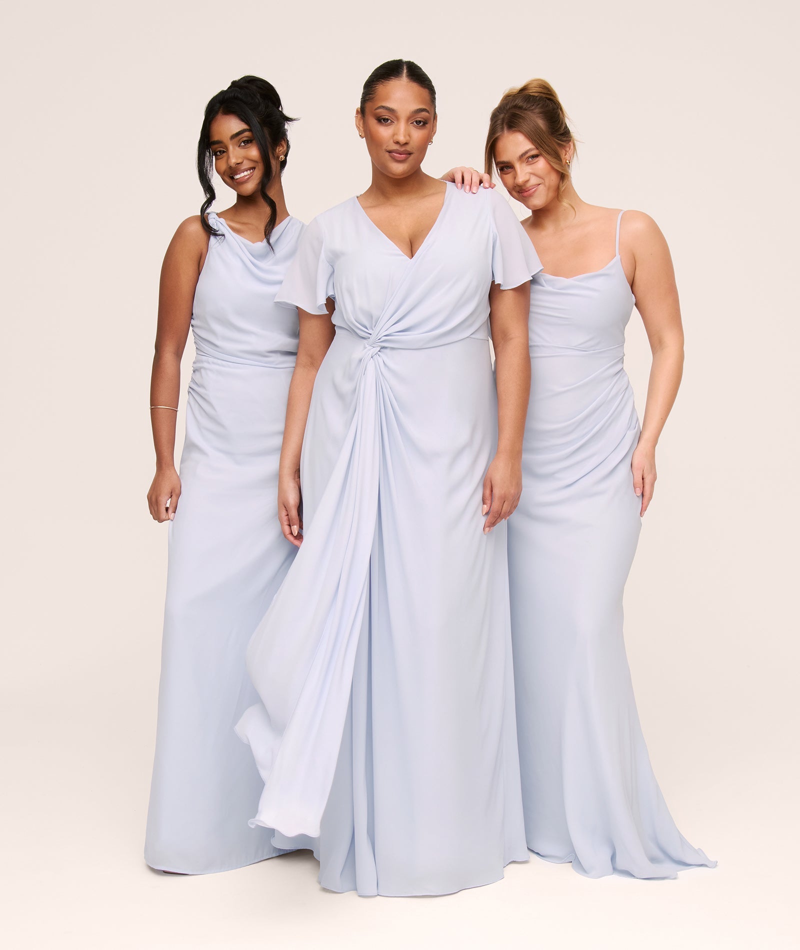 Knot Detail Chiffon Bridesmaid Dress - Powder Blue