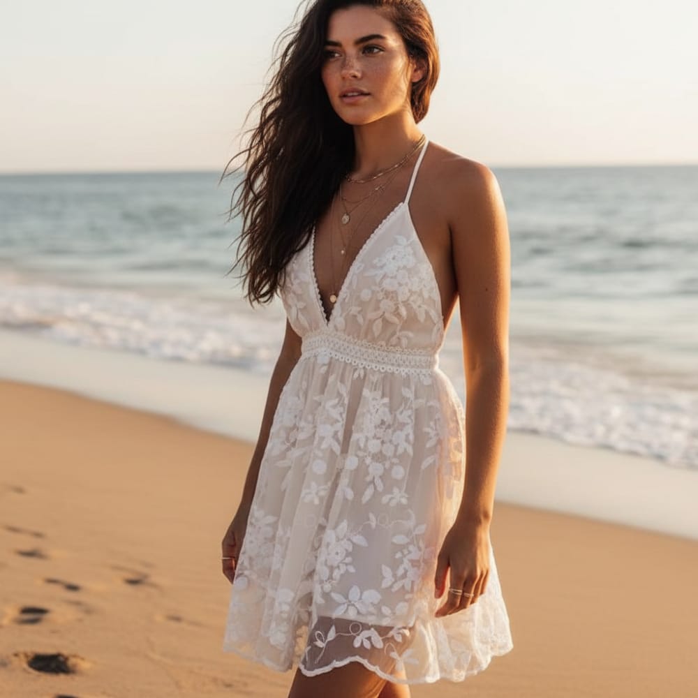 Boho Beach Hut Plus Size dress, Beach Dress, Chic Dress, Summer Dress, Sun Dress, mini dress, plus size dress, white dress, lace dress Sleeveless Lace Summer Mini Dress White / S