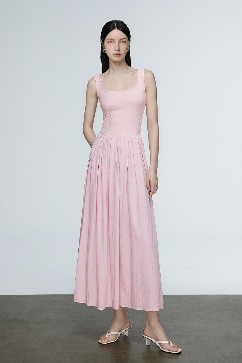 Casual Fit & Flare Ribbed Tank Maxi Dress S / Teaberry Pink / 63% Viscose 27% Nylon 10% Span Fibflx