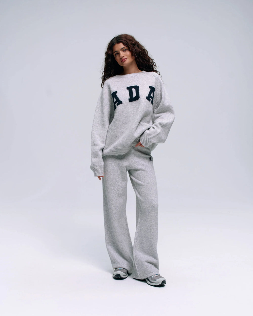 ADA Knit Straight Leg Sweatpants - Light Grey Melange/Navy Blue