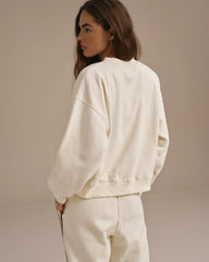Varsity Loose Fit Sweatshirt - Marshmallow White/Coffee Bean