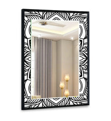 Striking color contrast defines the Black White Mandala Round Wall Mirror, presenting a bold statement in modern wall mirrors.