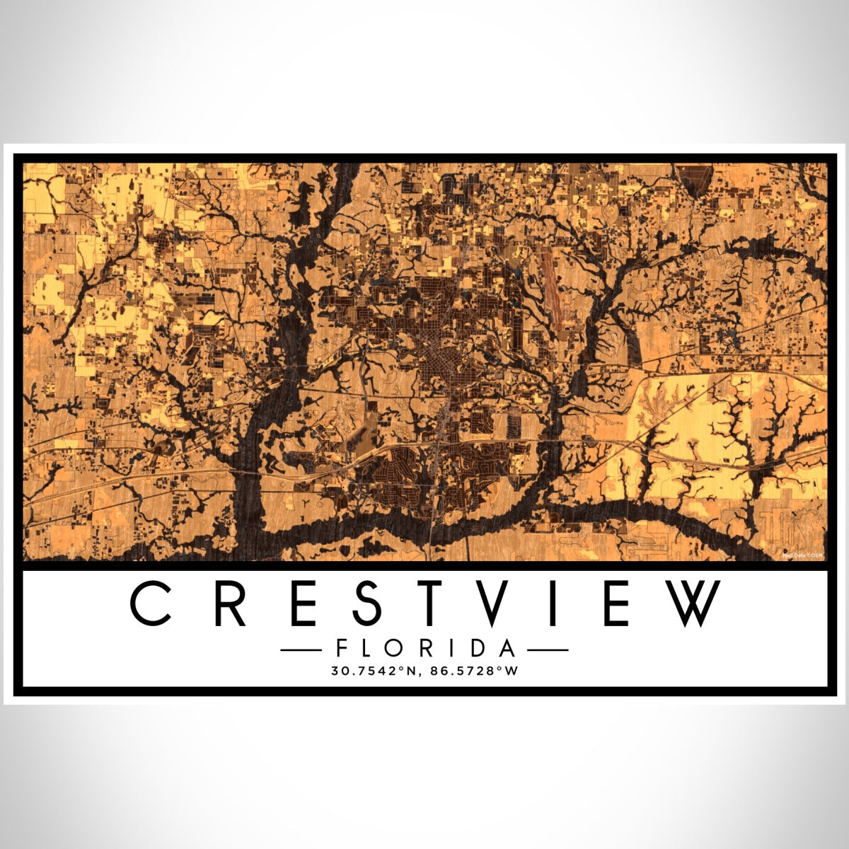 Crestview Florida Map Print Landscape Orientation in Ember Style With Shaded Background