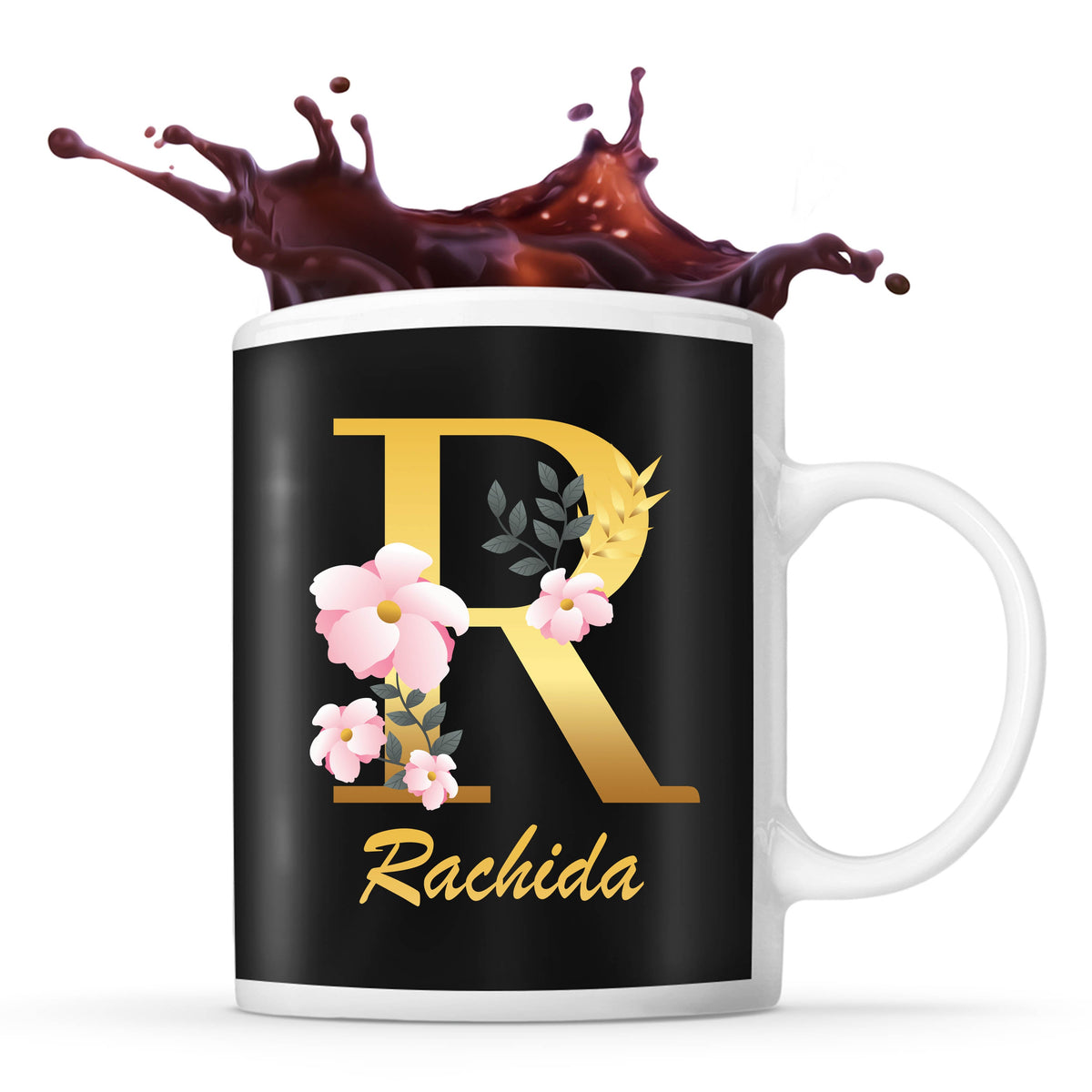 Mug noir Rachida Lettre Fleur - Planetee