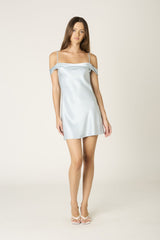 Initiation Dresses - Light Blue Satin Off-The-Shoulder Mini Dress