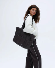 Quilted Nylon Tote Bag - Coffee Bean