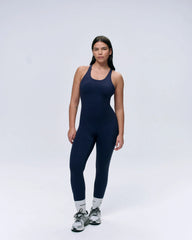 Strappy Open Back Unitard - Navy Blue