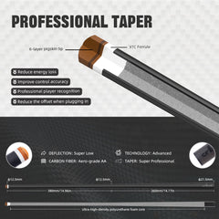 【Crical】CXD-2YF Carbon Fiber Pool Cue Stick with 12.5mm Tip leather grip Low Deflection shaft for Billiard Cue Sticks