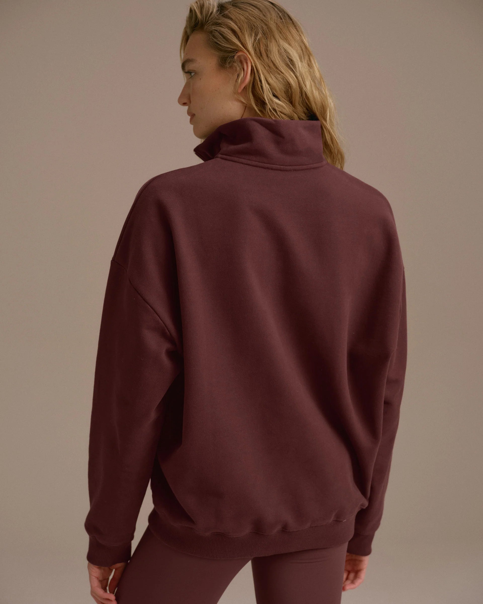 Classics Oversized Funnel Neck Zip Sweatshirt - Burgundy/Marshmallow White