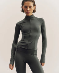 Ultimate Gloss Long Sleeve Zip Up Top - Grey