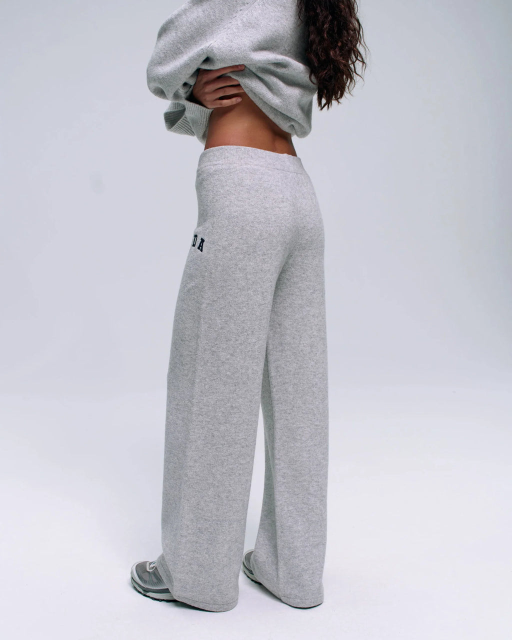 ADA Knit Straight Leg Sweatpants - Light Grey Melange/Navy Blue