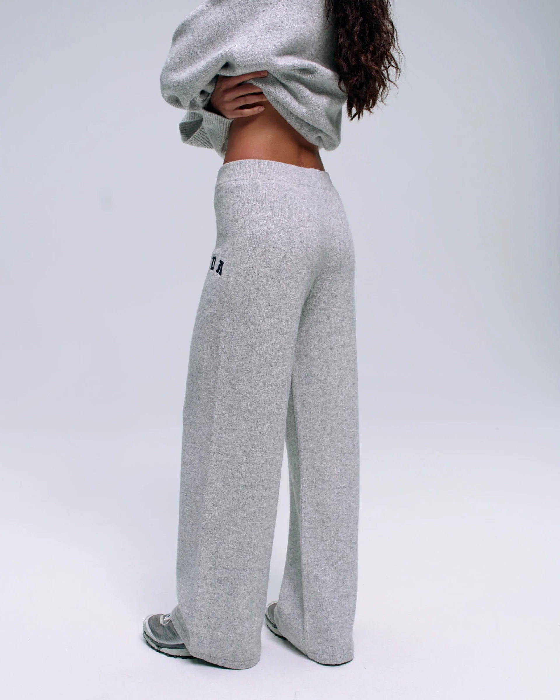 ADA Knit Straight Leg Sweatpants - Light Grey Melange/Navy Blue