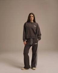 Varsity Loose Fit Sweatshirt - Washed Coffee Bean/Marshmallow White