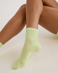 Mid Length Socks - Washed Lime Green/White