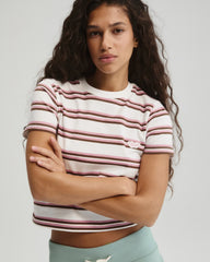 Classic Stripe Branded T-shirt - Dusty Pink/Marshmallow White