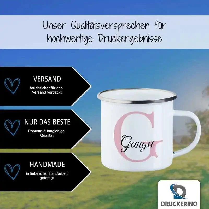 Emaille Tasse mit Namen | Motiv 3 | Ganya - Druckerino