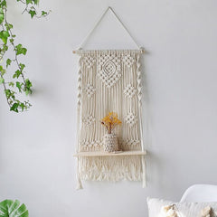 Etagère murale Zen en bois et macramé - Tapisserie