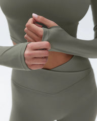 Long Sleeve Crop Top - Olive Green