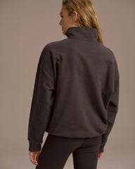Campus Oversized Funnel Neck Zip Sweatshirt - Washed Coffee Bean/Marshmallow White