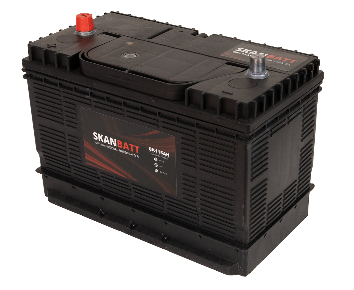 Skanbatt Fritidsbatteri 12V 115Ah 800Cca +Midtstilt shown in angle view