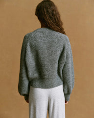 Knit Button Up Cardigan - Dark Grey Melange