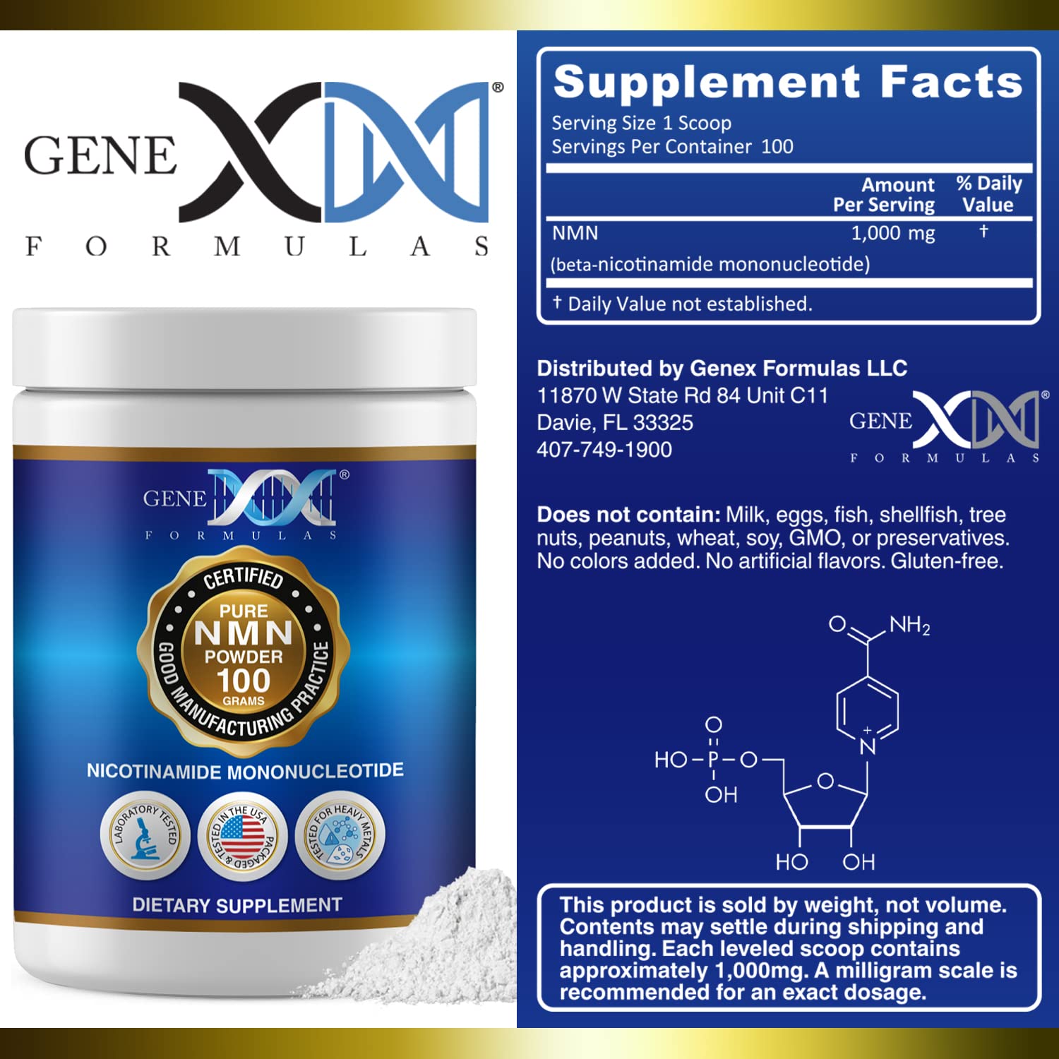 Genex NMN powder bottle side view