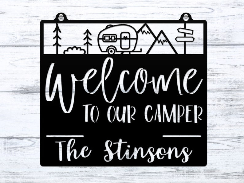 Personalized Welcome to Our Camper Metal Sign, Camping Decor