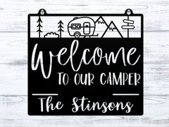 Personalized Welcome to Our Camper Metal Sign, Camping Decor