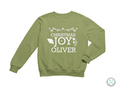 a green christmas sweatshirt with the words christmas joy over it