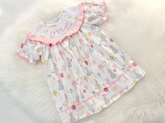 one silly goose girls first birthday dress outfit hot pink first birthday girl dress pink and white outfit, pink sage green smocked dress first birthday embroidered  goose smocked short sleeve 1st birthday outfit ruffle dress baby girls