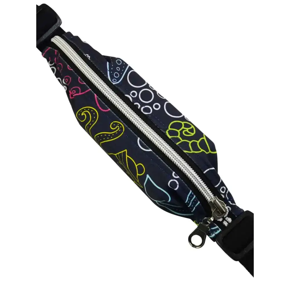Insulin pump belt pouch for toddlers with colorful design and secure zipper closure.