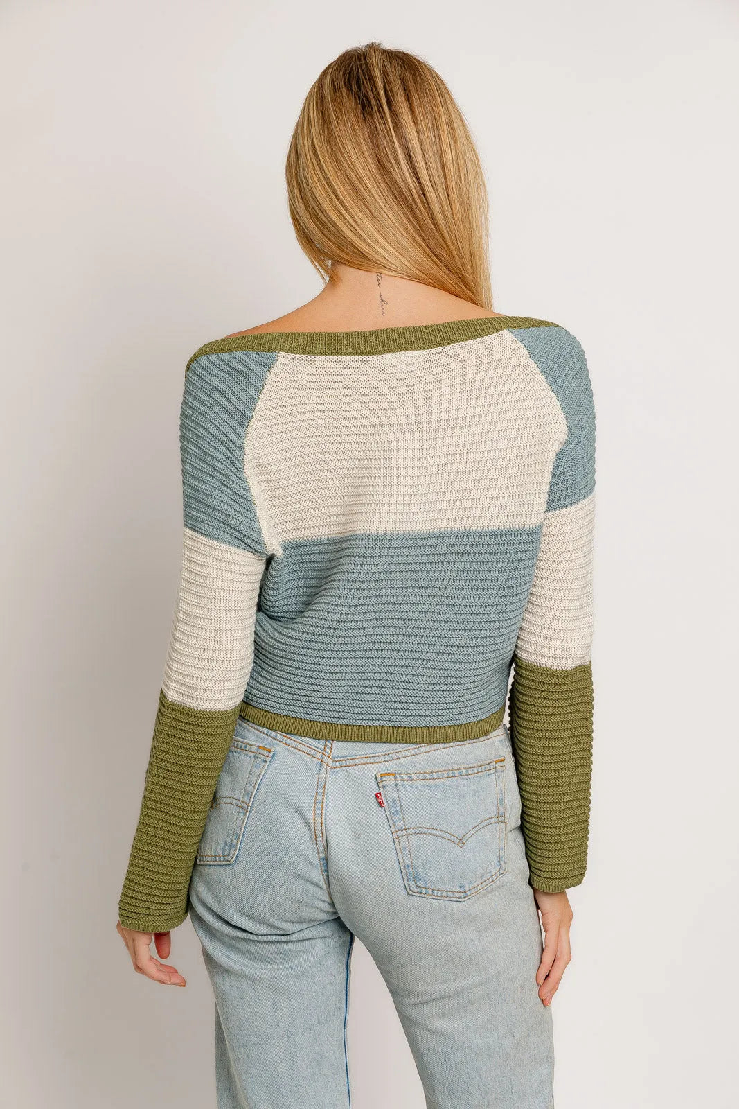 Color block Long Sleeve Deep Square Neckline Sweater - Tasha Apparel Wholesale
