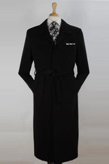John Knight Men's Belted Wool Overcoat, Black, Full-Length - Elegant Mensattire