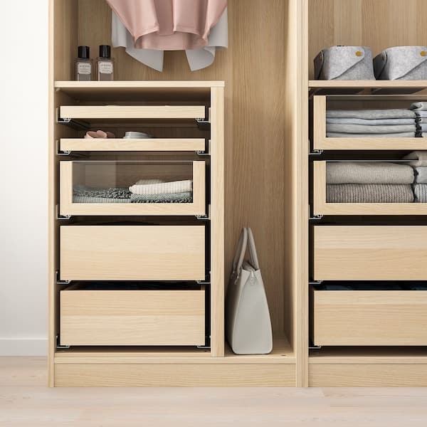 Ikea KOMPLEMENT - Drawer with glass front, white stained oak effect, 100x58 cm