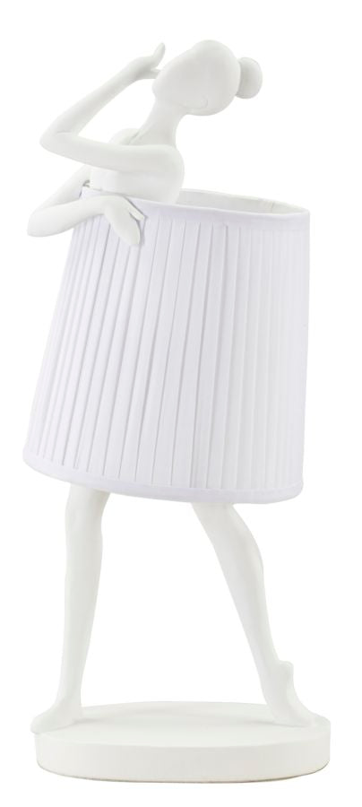 Lampada moderna modello ballerina in resina con paralume in tessuto colore bianco cm 29x25x62h