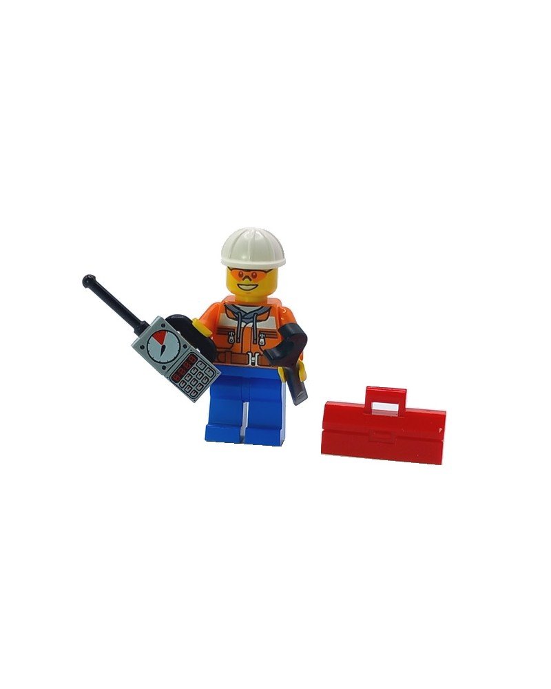 LEGO® MOC Electrician minifigure with toolbox and voltage tester at work - Brickis LEGO