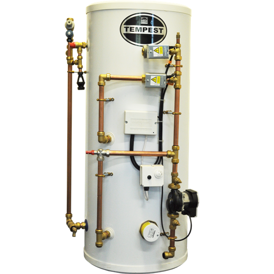 Telford Tempest Pre-Plumbed Heat Pump Indirect Unvented Stainless Steel Hot Water Cylinder - 300 Litre With Built-In 50 Litre Buffer