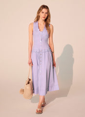 Lilac Ramie Drop Waist Midi Dress