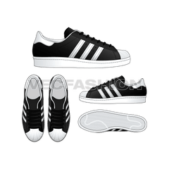 An illustrator fashion cad for Low Top Sneakers Adidas Superstar. One of the best seller and trend maker sneaker from Adidas. It is illustrated with multiple views and have all details added on it.