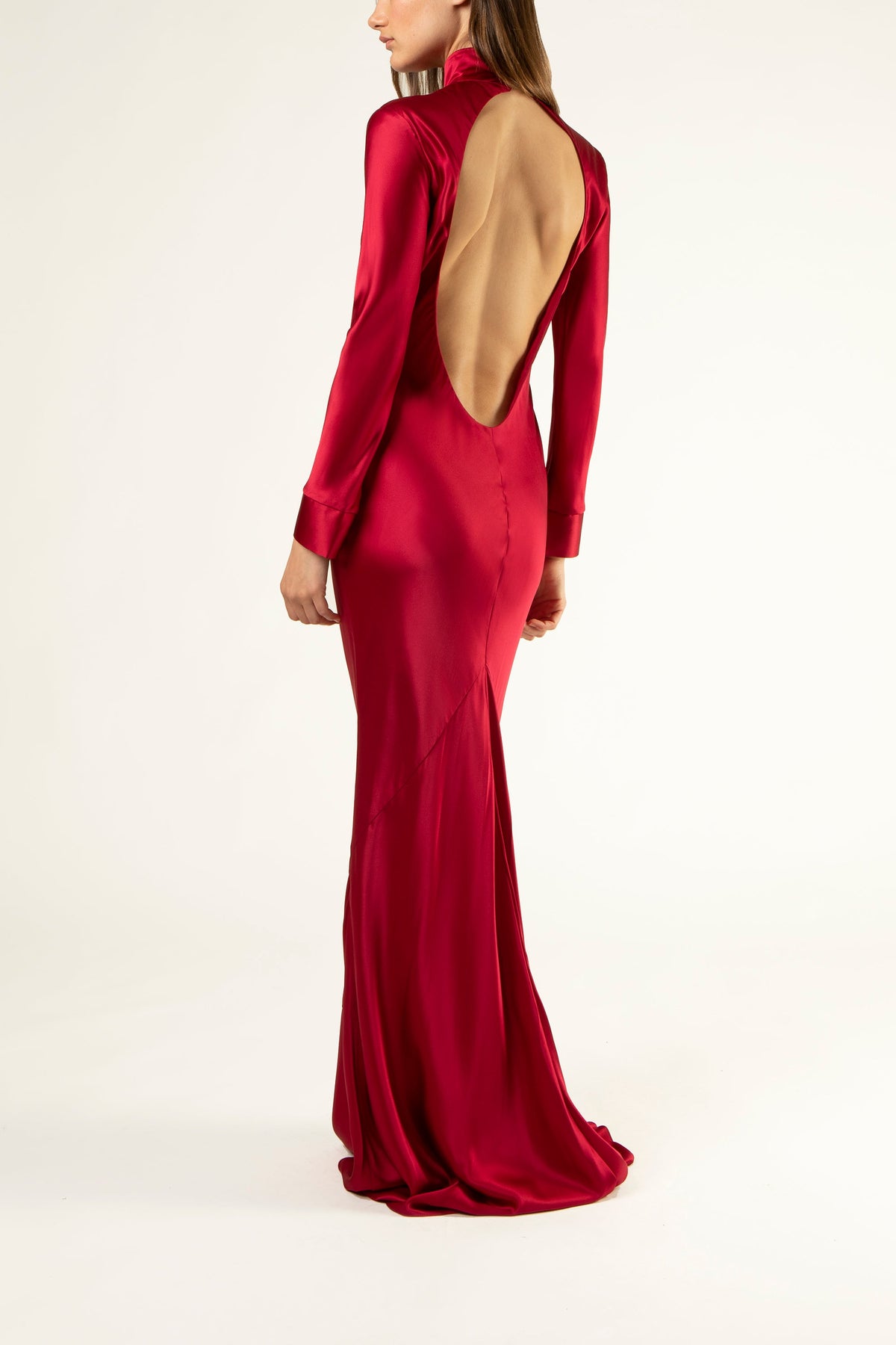 Open back long sleeve gown - ruby