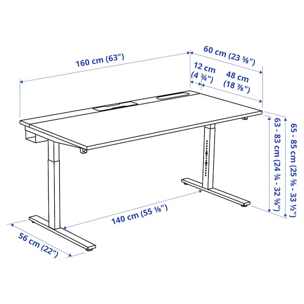 Ikea MITTZON - Desk, ash veneer/black/white, 160x60 cm