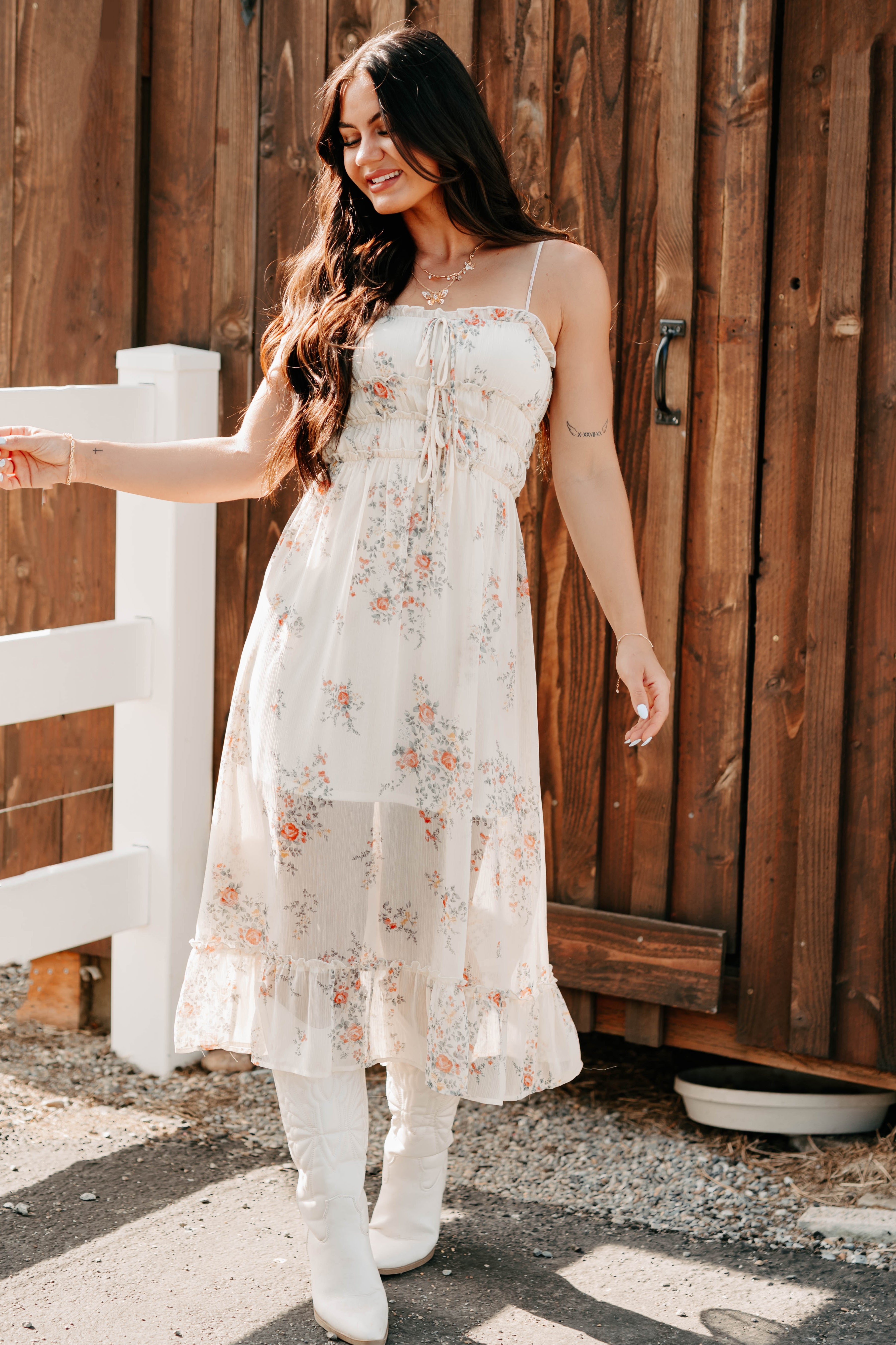 Peach Please Sleeveless Floral Midi Dress (Cream/Multi) - NanaMacs