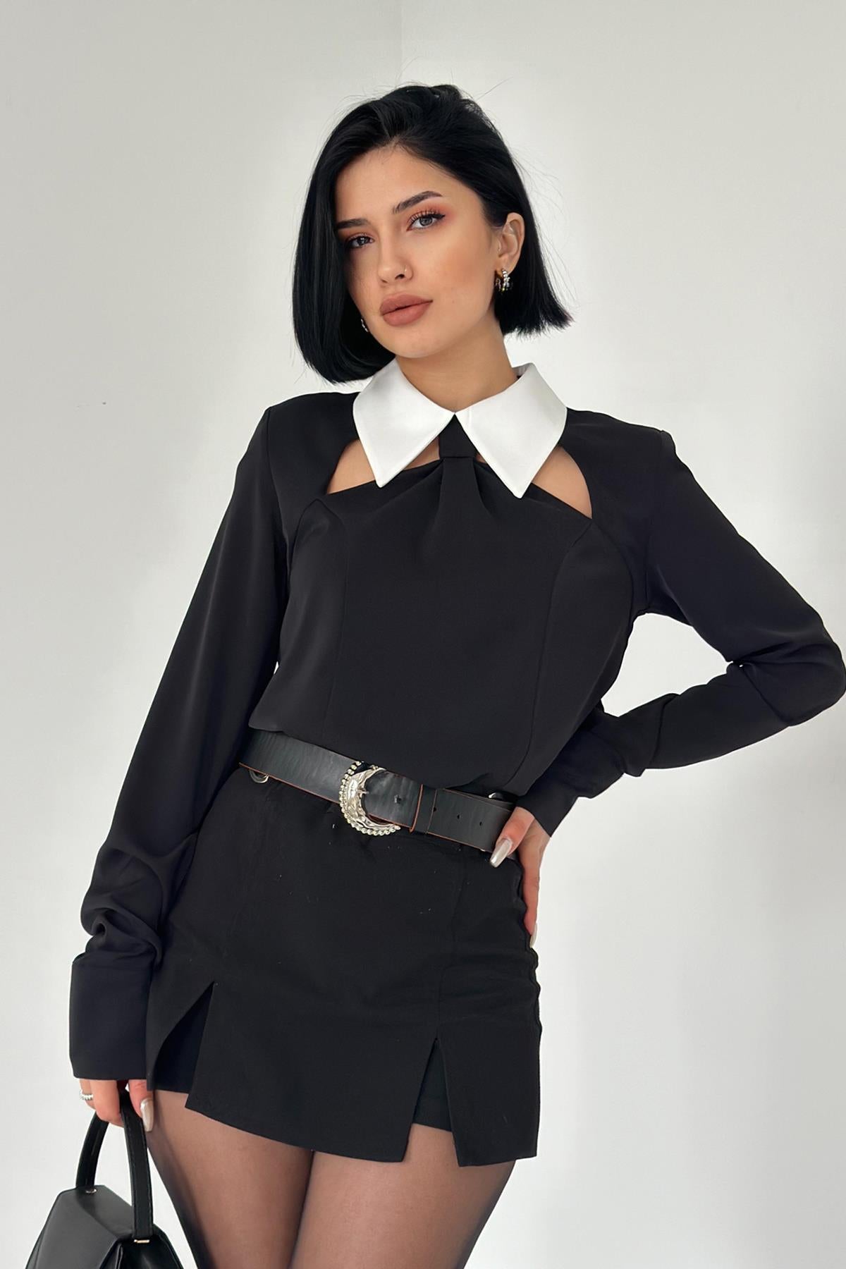 ELS Front Tie Detail Blouse - Black - Laeken