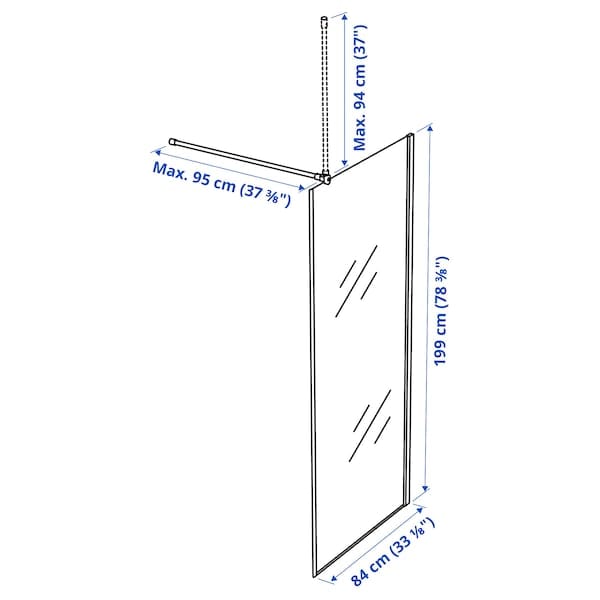Ikea OPPEJEN - Shower screen, glass, 84x199 cm